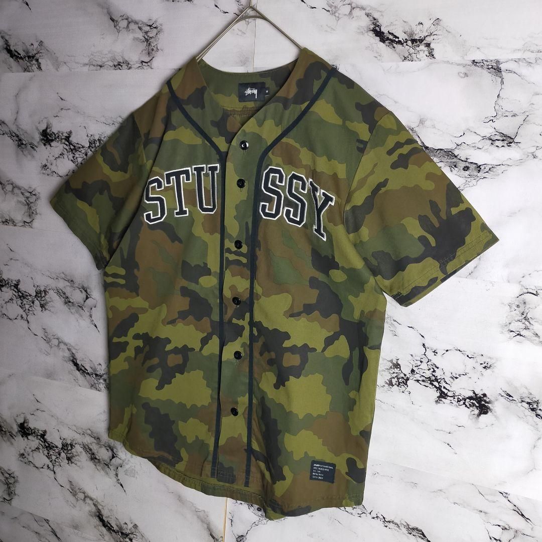 即完売品 ステューシー☆アーチ刺繍ロゴ ベースボールシャツ カモフラ