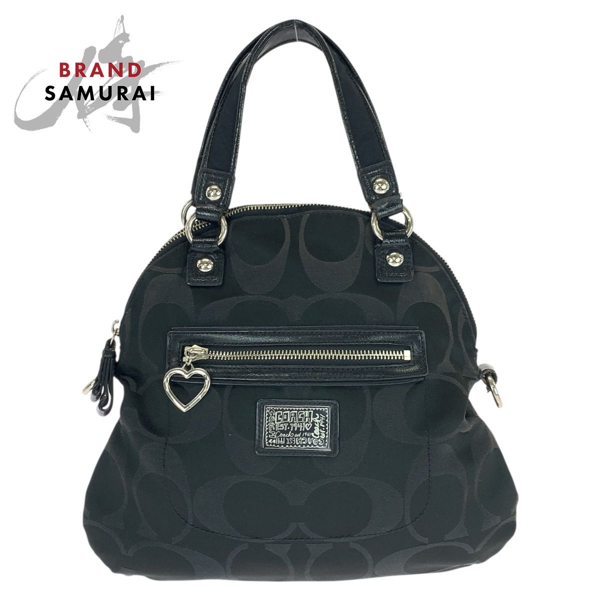 COACH コーチ ポピー シグネチャー ブラック 黒 シルバー金具