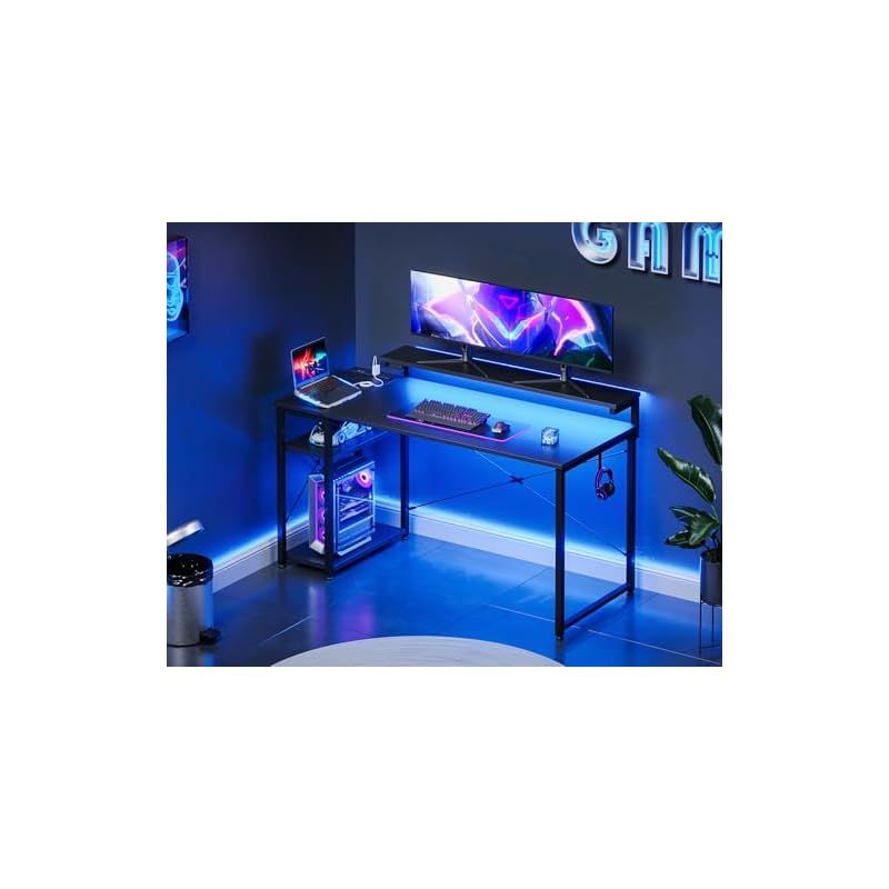 AODK ゲーミングデスク パソコンデスク ラック&コンセント付き 幅120cm