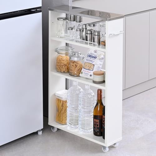 山善(YAMAZEN) ワゴン キッチンワゴン スリム 4段 キャスター付き