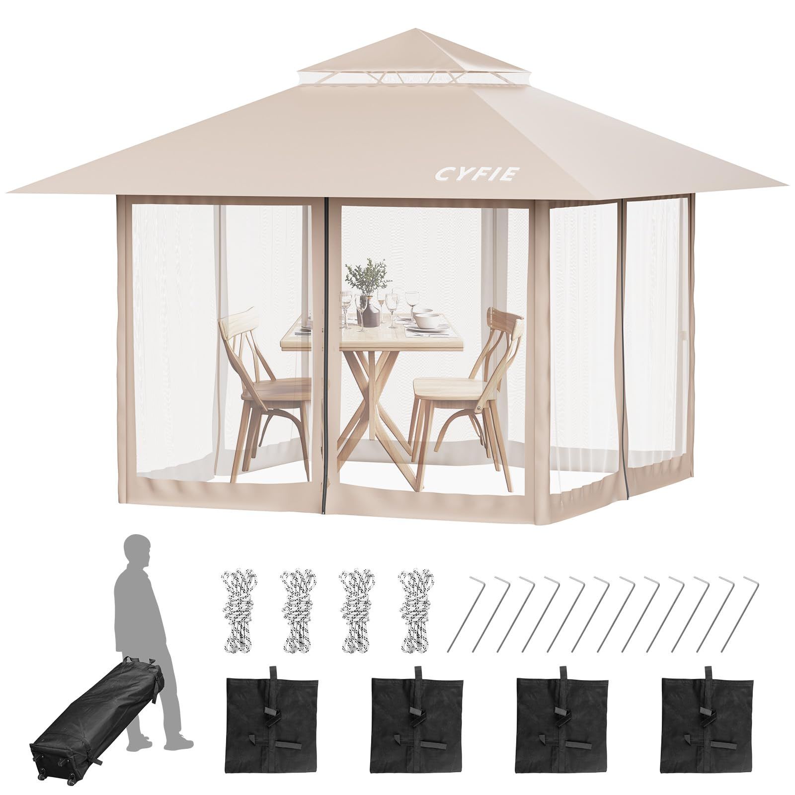 新品 CYFIE タープテント 3m×3m ワンタッチタープ UVカット 防水 蚊帳
