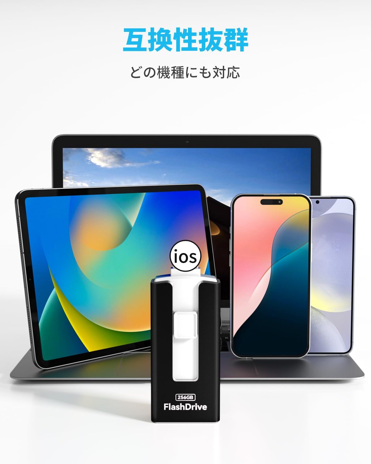 256GB usbメモリアプリ不要・アルバムから写真保存 4in1 USBメモリ 