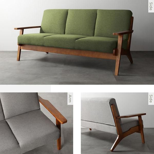 ソファ 1人掛け グレー 肘付き 天然木 木肘 木枠 北欧風 ソファー