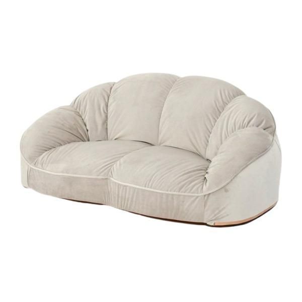 フロアソファー 約幅115cm 1.5人掛け ベロア ベージュ シェル型 ローソファー リビング ダイニング 子供部屋 プレゼント