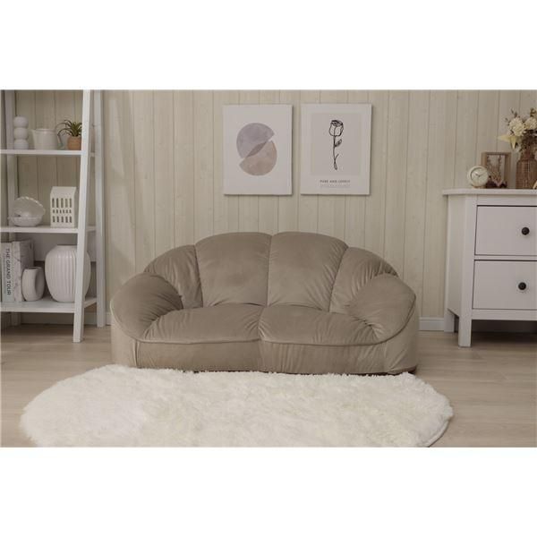  フロアソファー 約幅115cm 1.5人掛け ベロア ベージュ シェル型 ローソファー リビング ダイニング 子供部屋 プレゼント 3人掛けソファ 2人掛け 3人掛けソファ ソファ ソファベッド