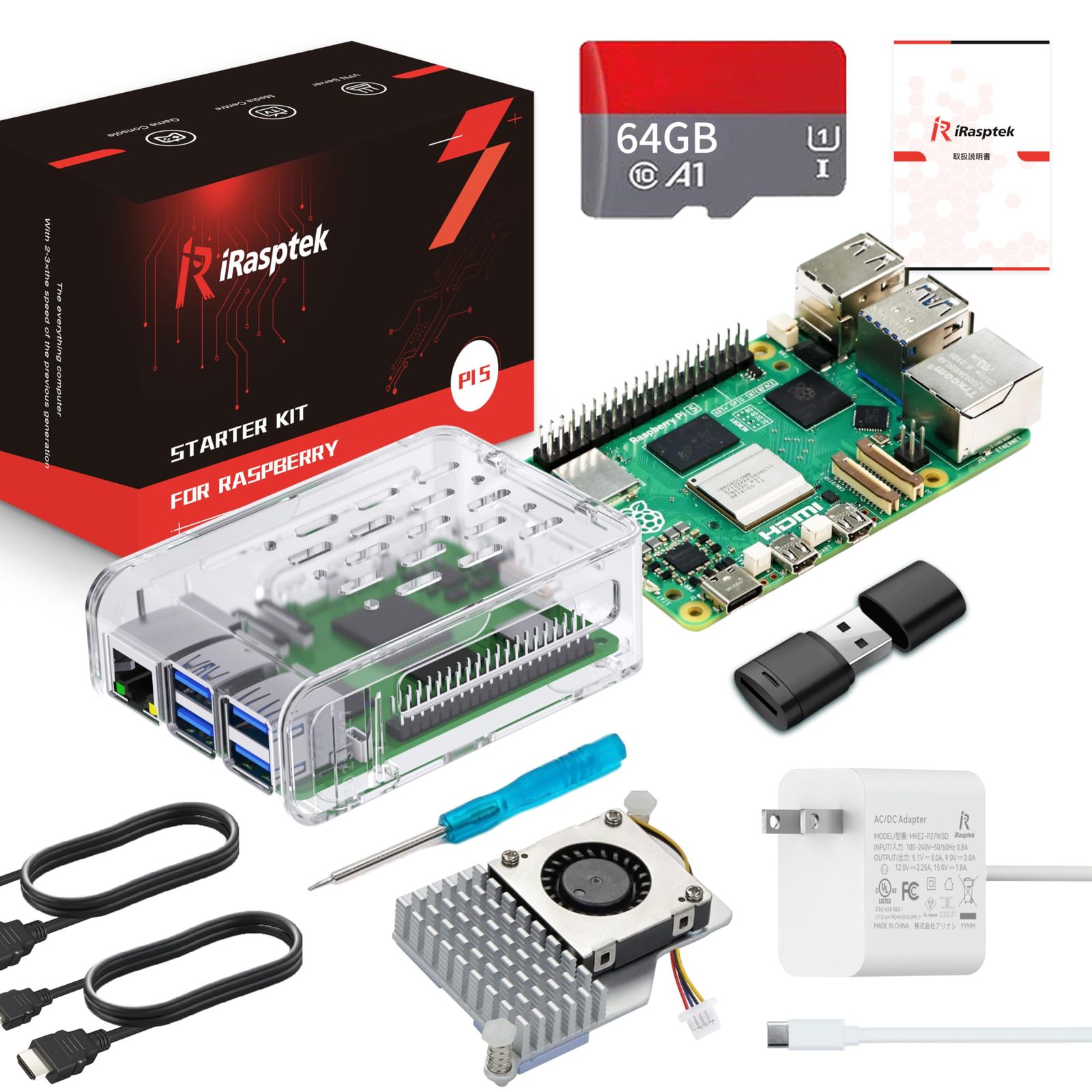iRasptek Starter Kit For Raspberry Pi 5/ラズベリーパイ5 RAM 2GB