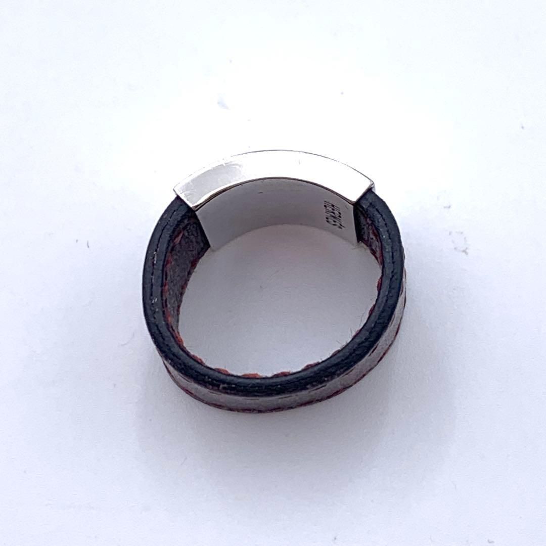 エルメス ルーリーリング シルバー レザー ワインレッド Hモチーフ