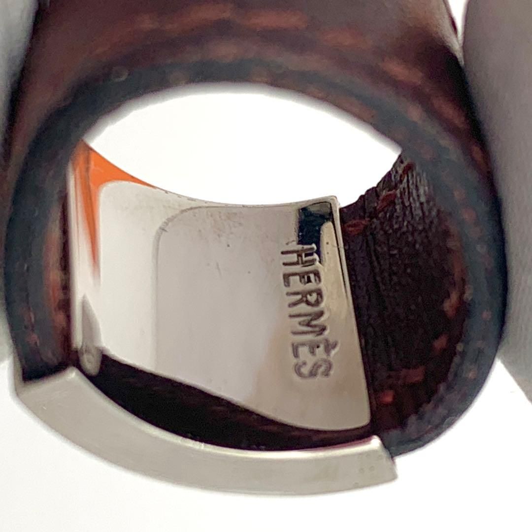 エルメス ルーリーリング シルバー レザー ワインレッド Hモチーフ