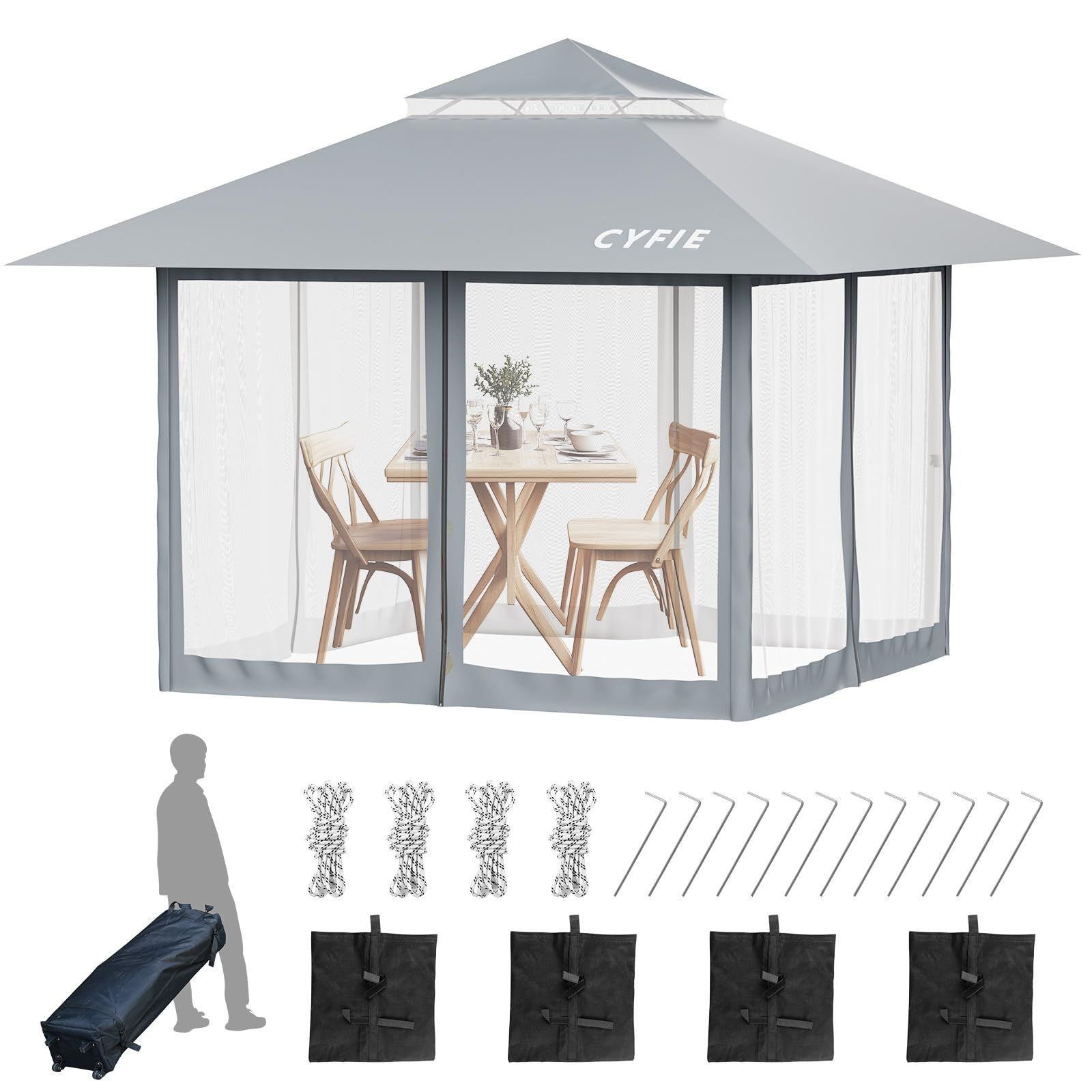 新品 CYFIE タープテント 3m×3m ワンタッチタープ UVカット 防水 蚊帳