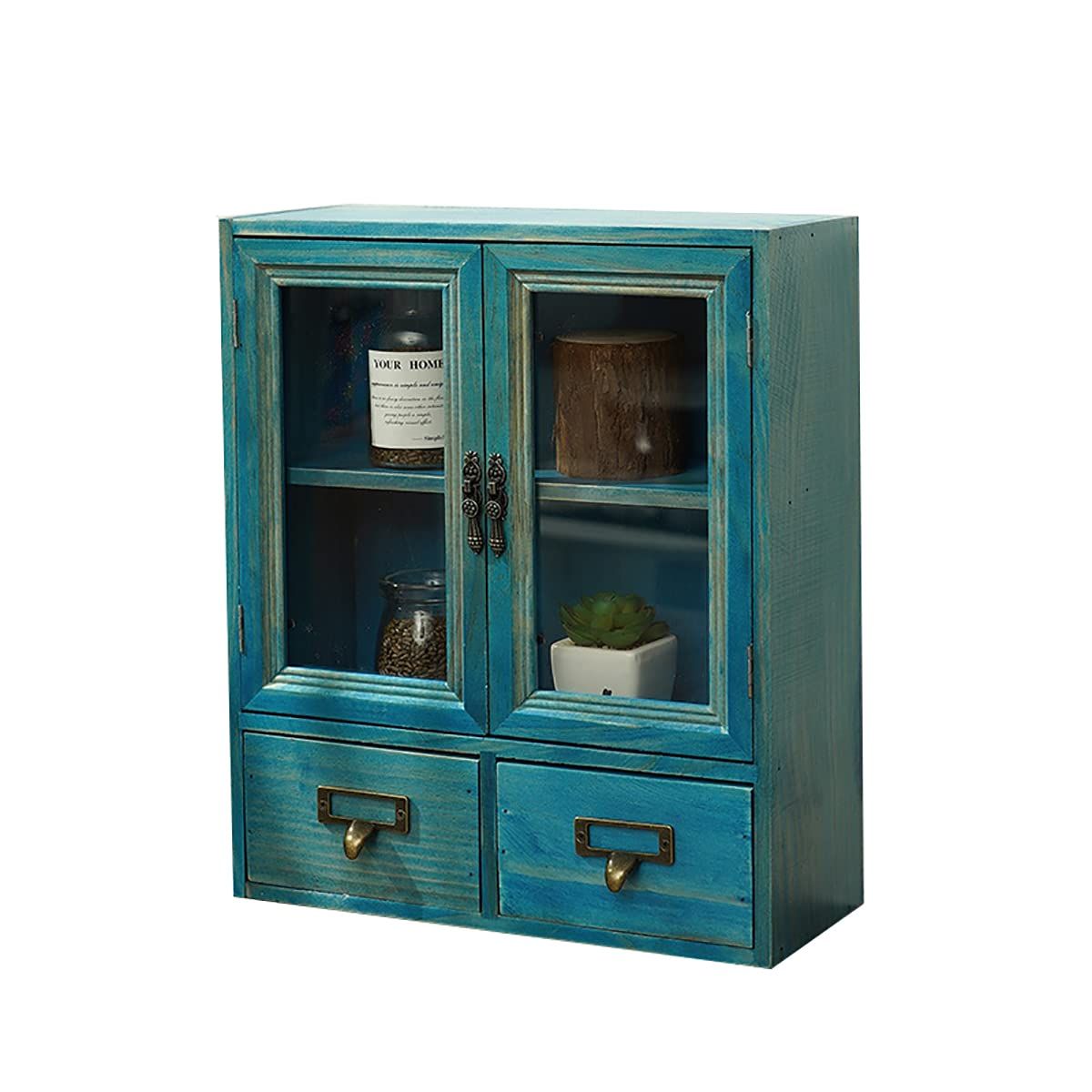 木箱 デスク上置き棚 アンティーク調 引き出し 卓上収納ケース