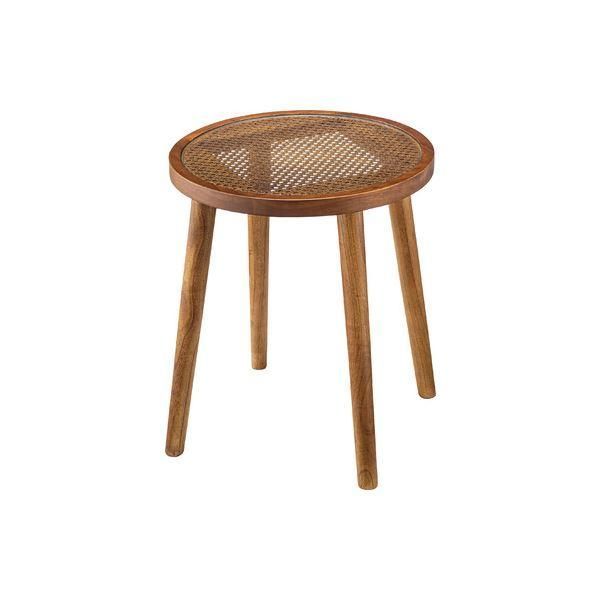 ラウンド ガラステーブル 約幅45cm M ブラウン 天然木 ミンディ ラタン