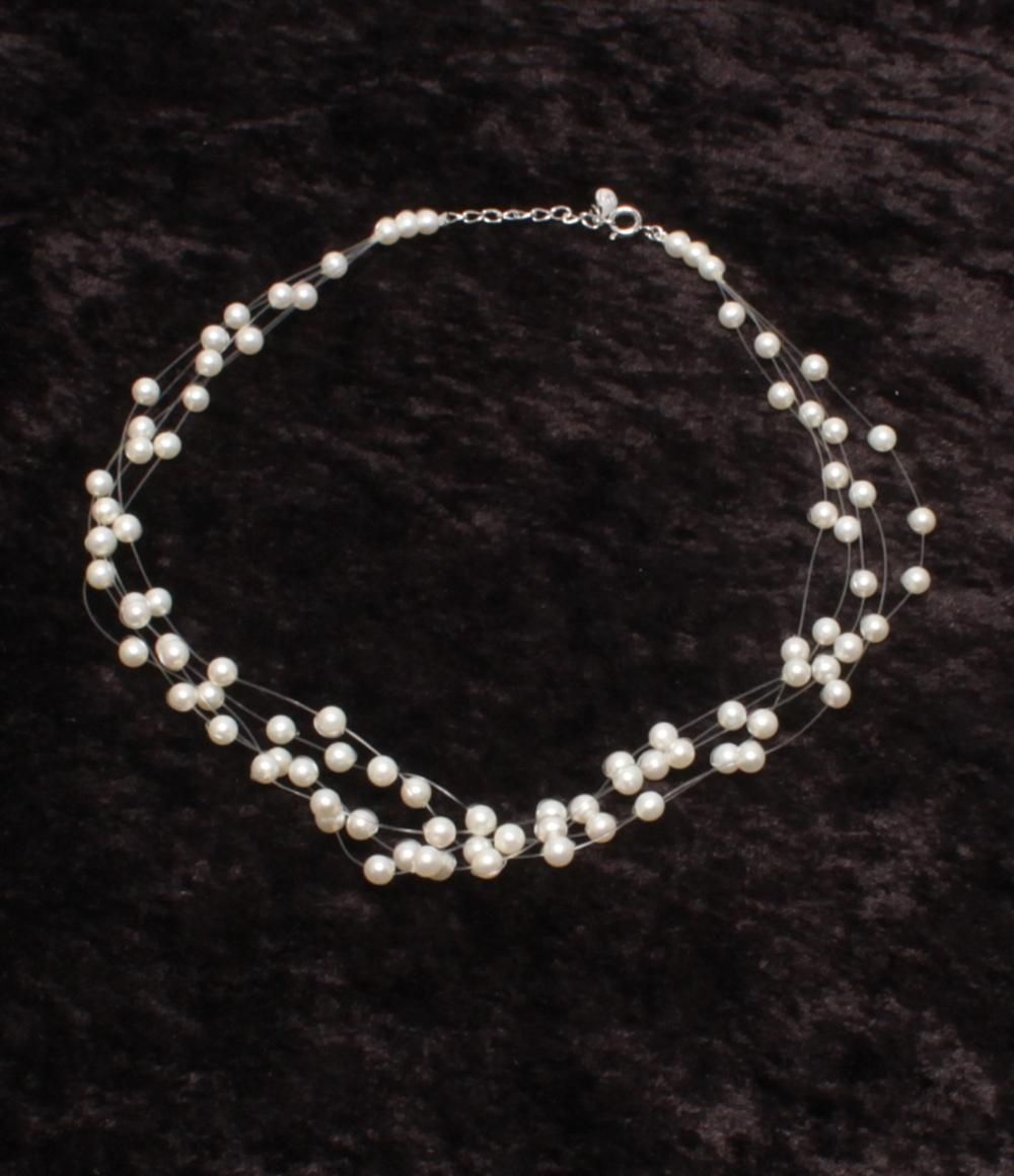 美品 タサキ 5連ネックレス SV パール 4-5mm ワイヤー レディース