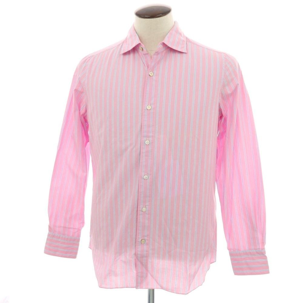 中古】フィナモレ Finamore コットン ストライプ セミワイドカラー