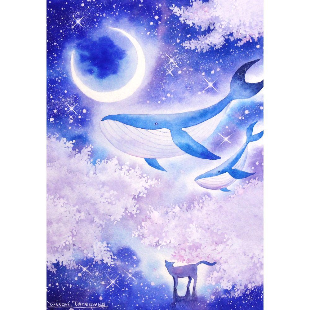 原画）夜桜の海【SMサイズ／水彩画／#3067】 - メルカリ