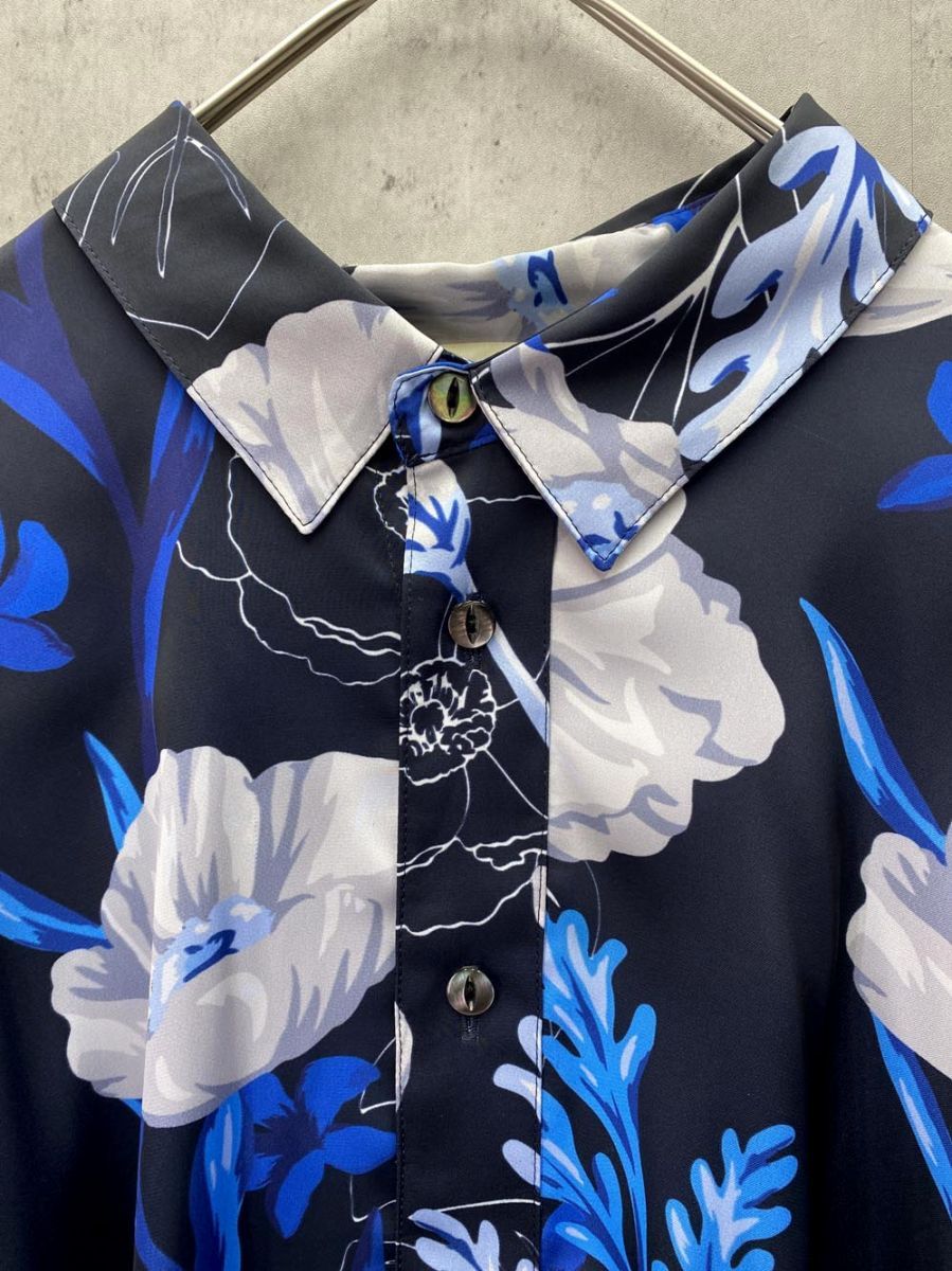 Jieda ジエダ FLOWER PATTERN L/S SHIRT シャツ 日本製 size1/青