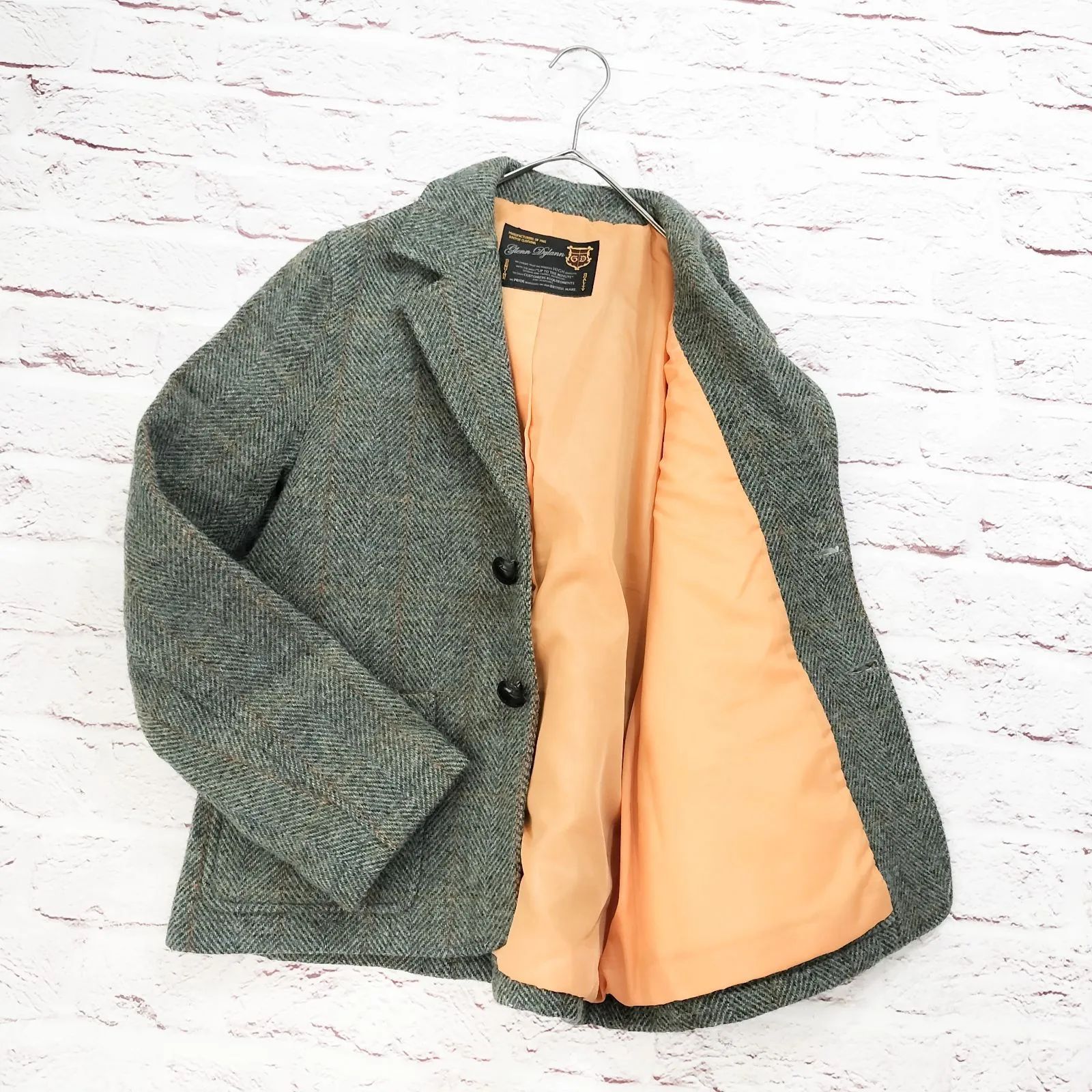 イギリス製】Glenn Dylann ヘリンボーン テーラードジャケット クルミ