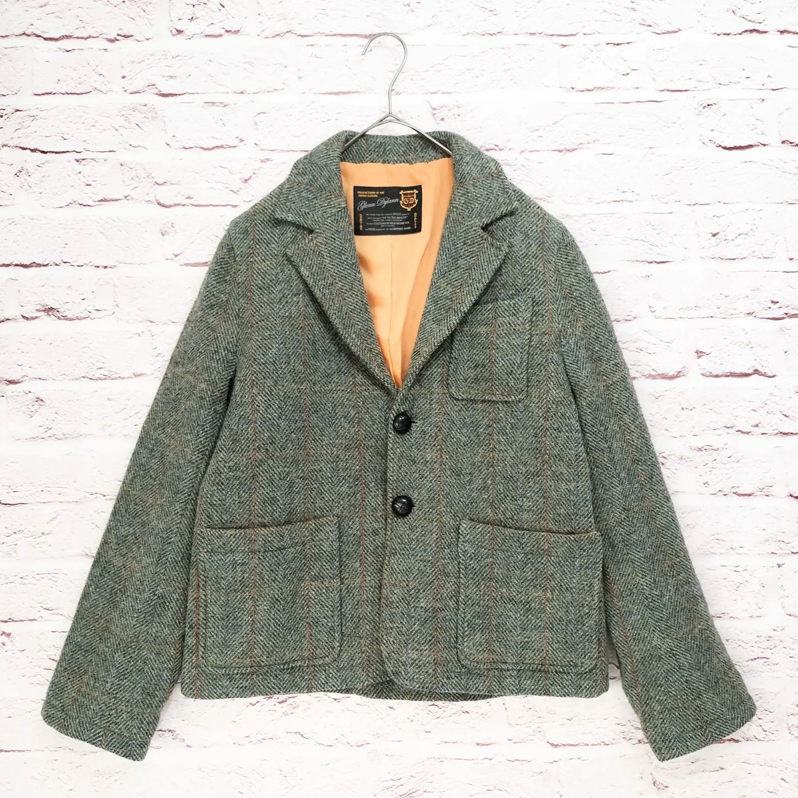 イギリス製】Glenn Dylann ヘリンボーン テーラードジャケット クルミ