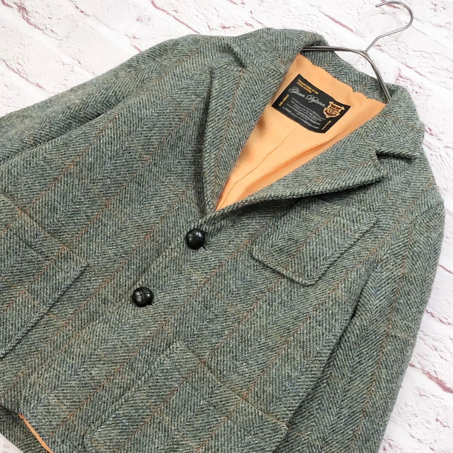 イギリス製】Glenn Dylann ヘリンボーン テーラードジャケット クルミ