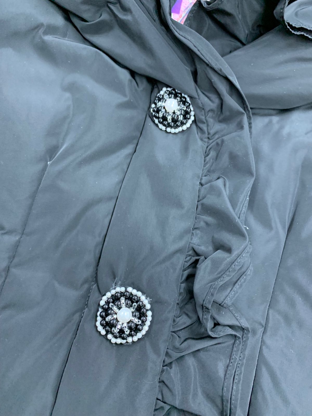 スーパービューティー ダウンジャケット 40 ブラック フラワービジュー