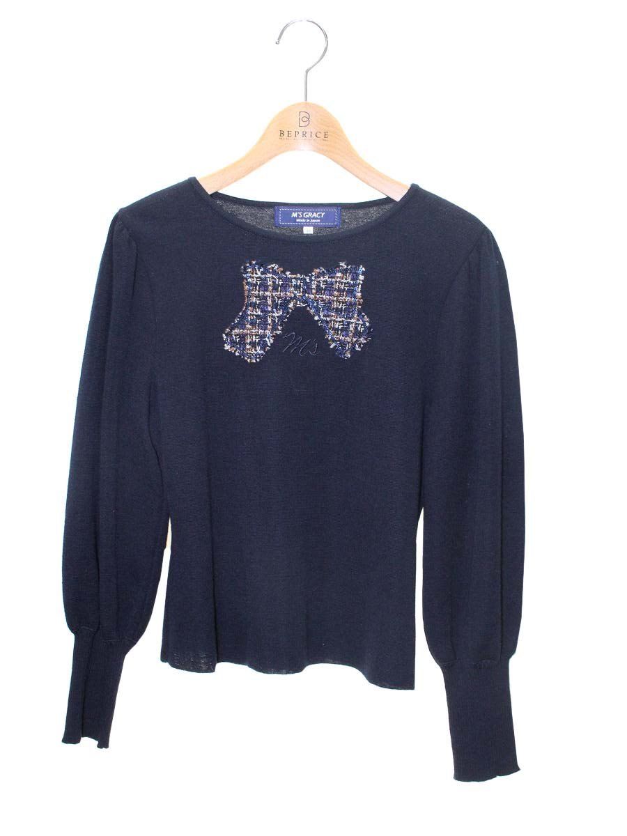 エムズグレイシー 118701 ニット セーター 38 ネイビー リボンモチーフ