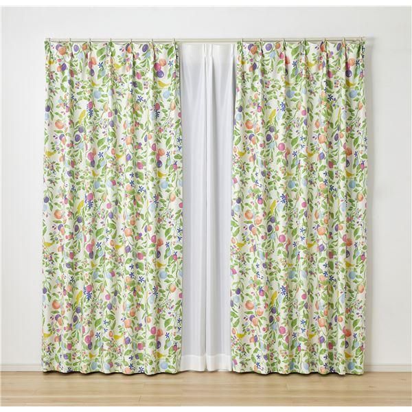 遮光 カーテン 約幅100×丈178cm フルーツトリ グリーン 1枚入 2級遮光