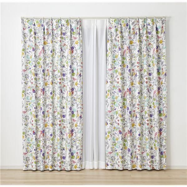 遮光 カーテン 約幅100×丈178cm フルーツトリ グレー 1枚入 2級遮光