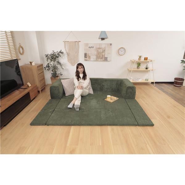 ローソファー 約幅200cm Mサイズ グリーン 日本製 コーディロイ生地