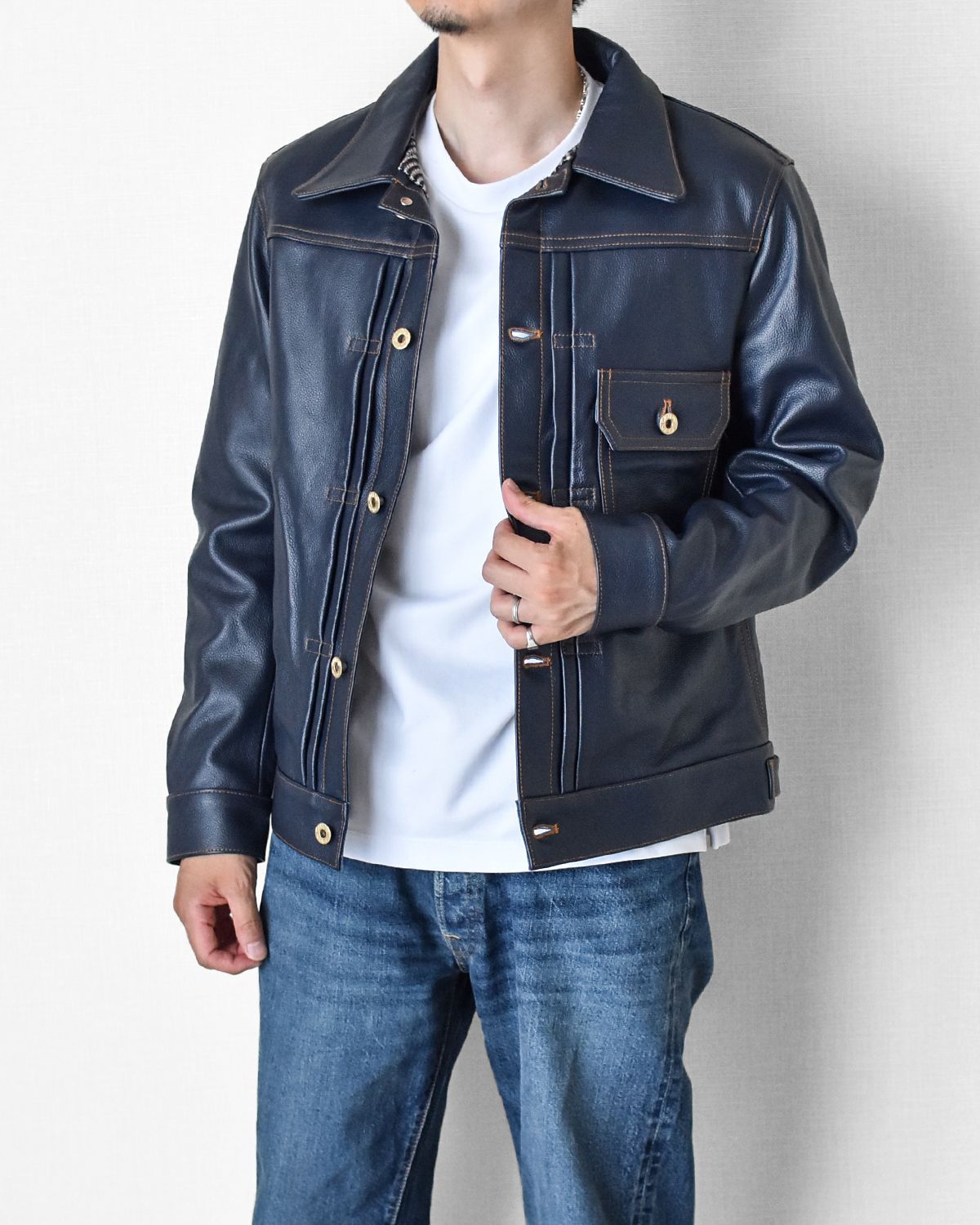 Cowhide Leather Trucker Jacket カウハイド 本革 レザートラッカー