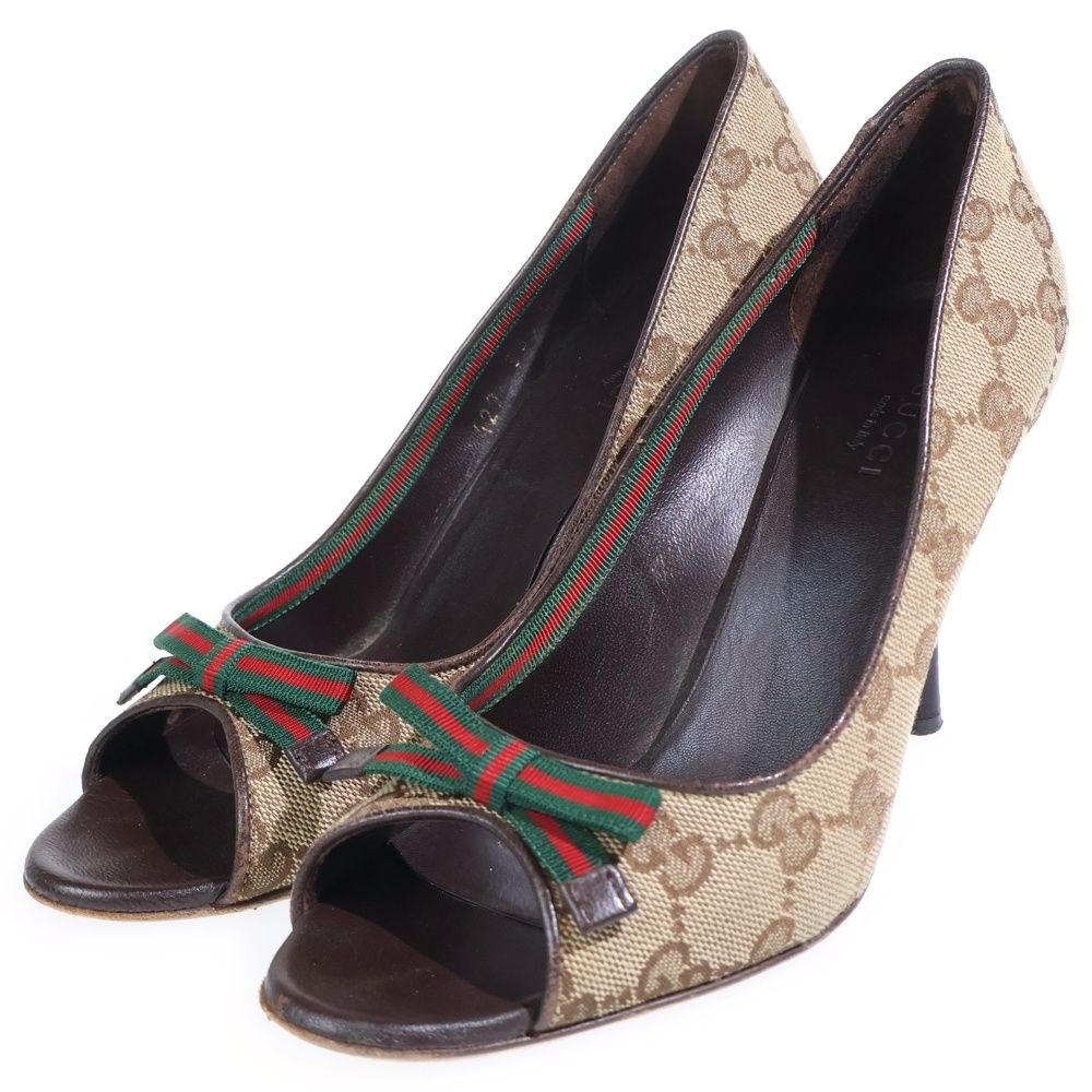 GUCCI (グッチ) GG総柄 シェリーライン リボンデザイン オープントゥ