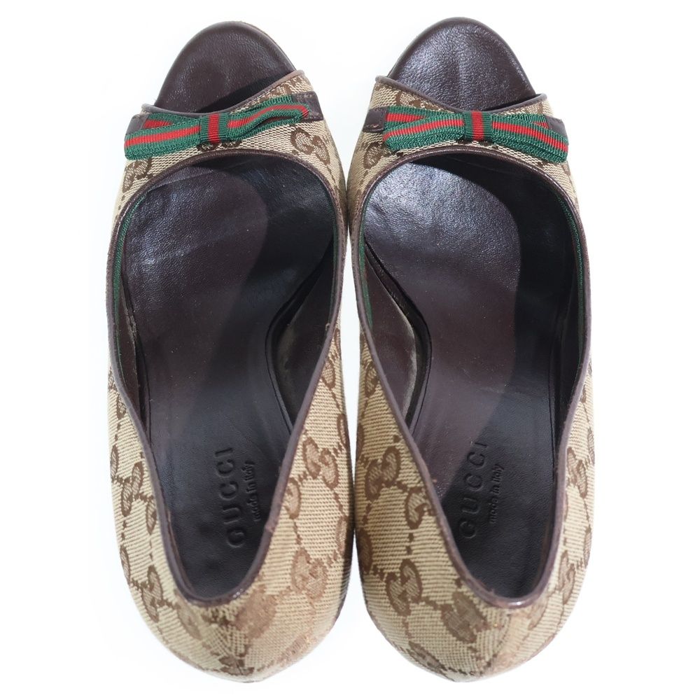 GUCCI (グッチ) GG総柄 シェリーライン リボンデザイン オープントゥ