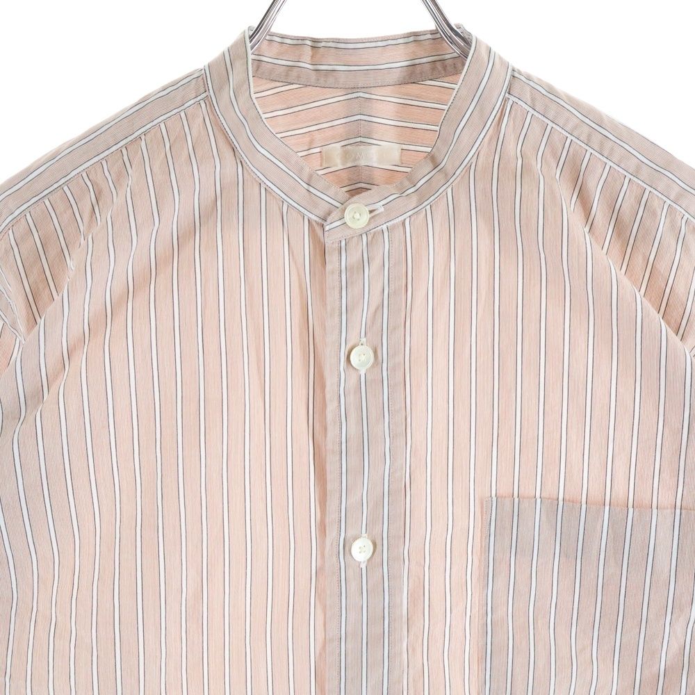 COMOLI (コモリ) 18SS バンドカラー ストライプ 長袖シャツ オレンジ