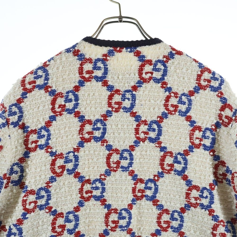 GUCCI (グッチ) 19SS GG総柄 ノーカラー ツイード ジャケット ホワイト