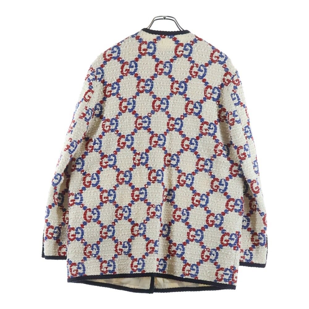 GUCCI (グッチ) 19SS GG総柄 ノーカラー ツイード ジャケット ホワイト