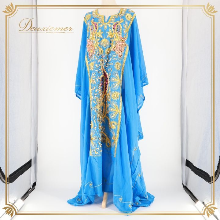 ベリーダンス 衣装 ハリージドレス ブルー系 スパンコール ビーズ 水色