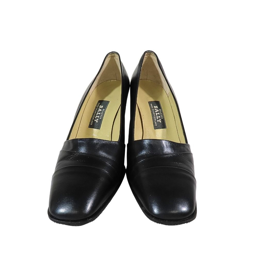 美品 BALLY バリー レザー パンプス ハイヒール スクエアトゥ スタック