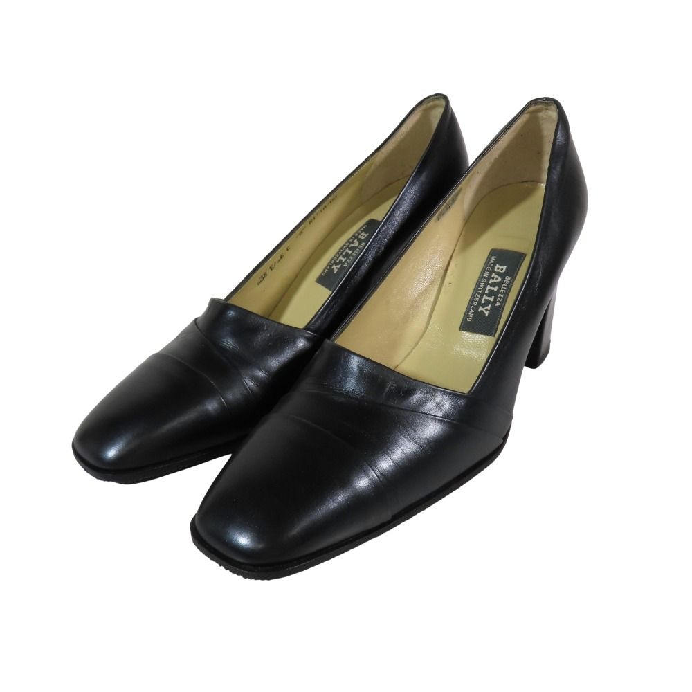 美品 BALLY バリー レザー パンプス ハイヒール スクエアトゥ スタック
