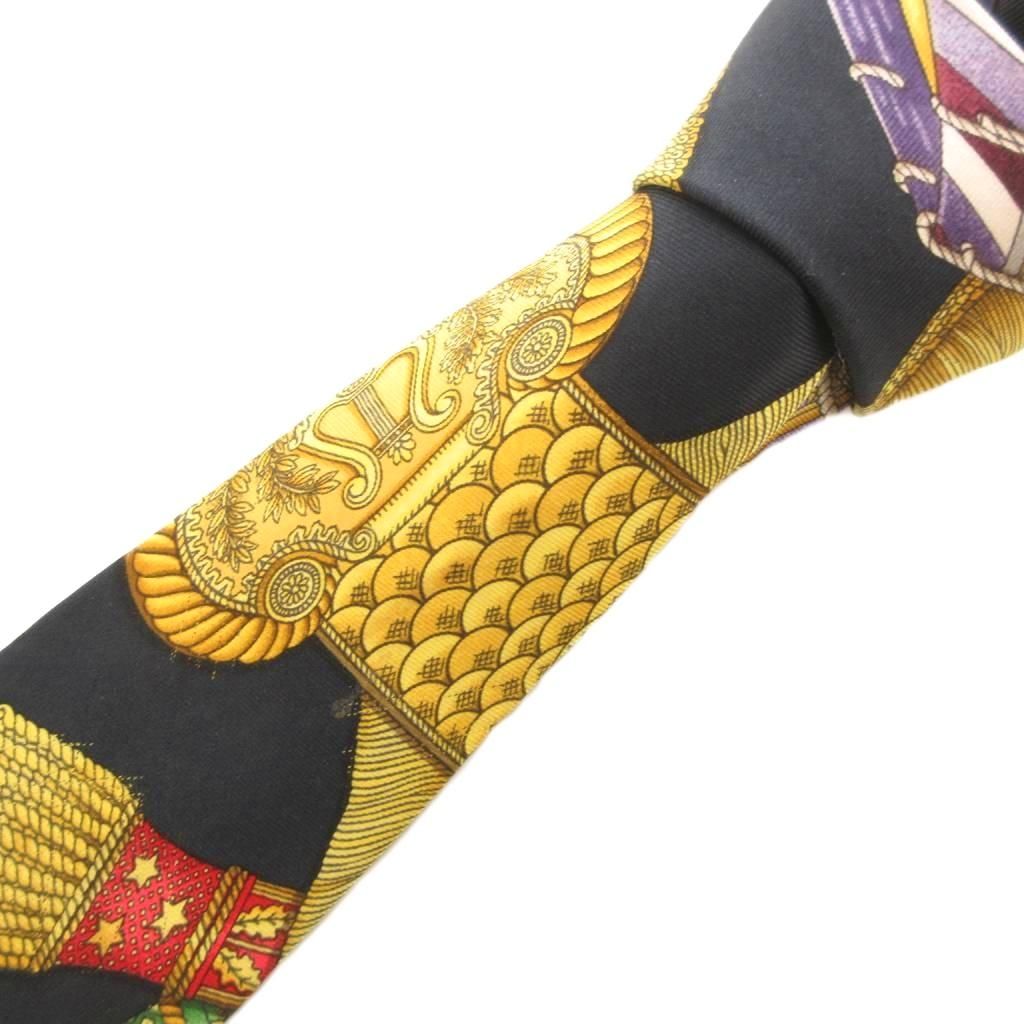 エルメス HERMES ネクタイ スカーフ柄 絹 シルク フランス製 黒