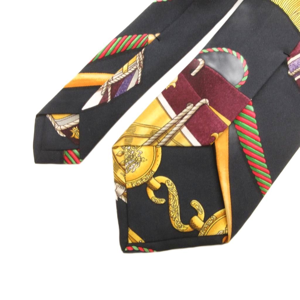 エルメス HERMES ネクタイ スカーフ柄 絹 シルク フランス製 黒