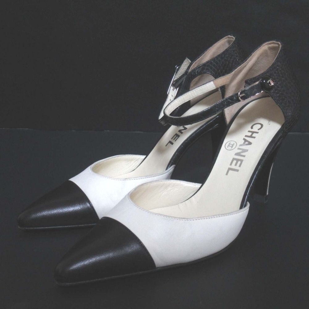 美品 CHANEL シャネル ポインテッドトゥ アンクルストラップ パンプス