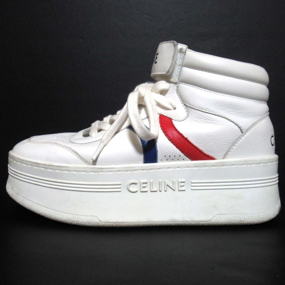 良品 CELINE セリーヌ ブロック 厚底 ハイカット スニーカー シューズ