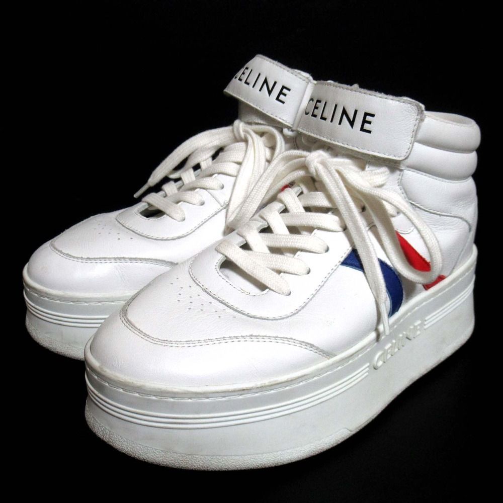 良品 CELINE セリーヌ ブロック 厚底 ハイカット スニーカー シューズ