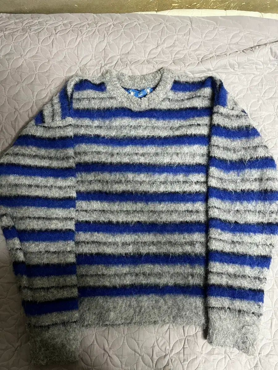 stu x hank stripe hairy knit blue 出品