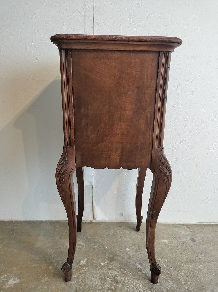 フランス アンティーク 木製 彫刻 ナイトテーブル 大理石つき （25日