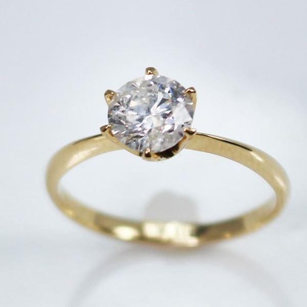 K18イエローゴールド 1.0ct一粒ダイヤリング 指輪 (鑑別書付き） 19号
