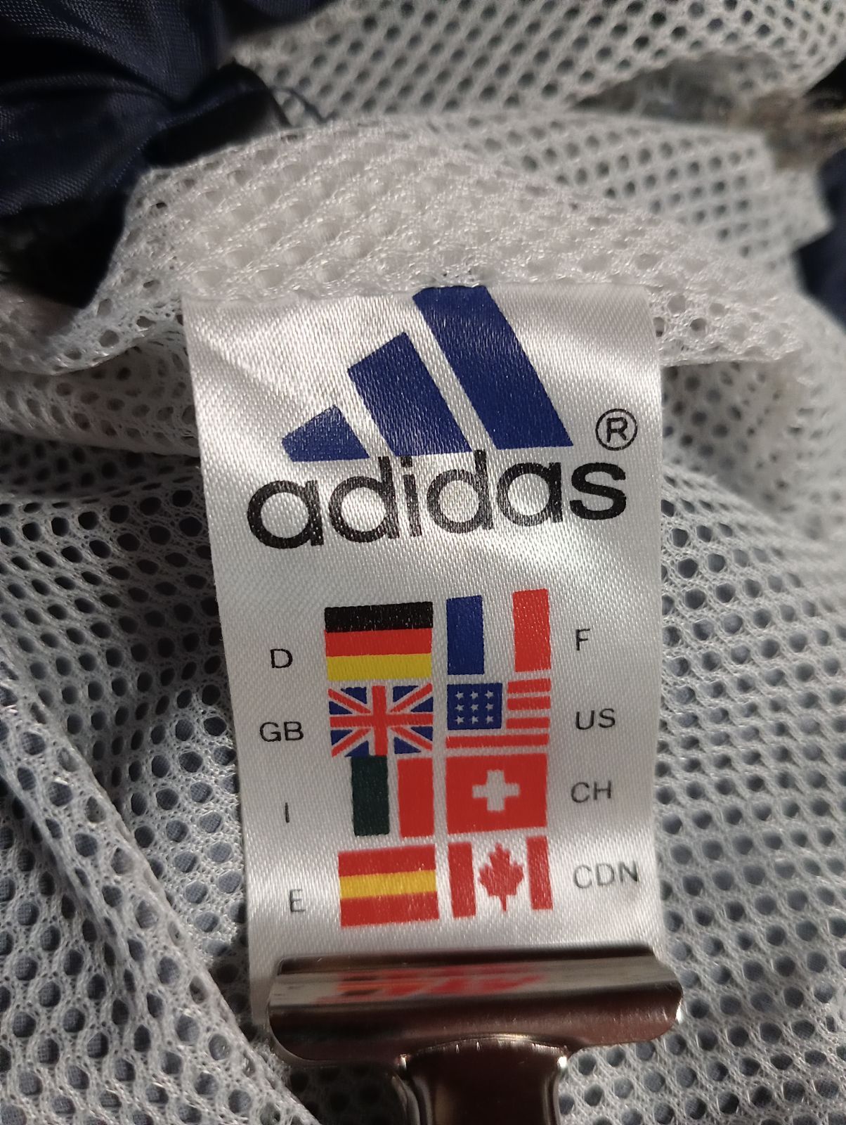 80s アディダス 万国旗タグ ナイロンジャケット L 紺 ビッグロゴ