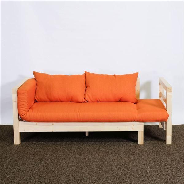 ソファベッド 〔 オレンジマット＆クッション2個セット 〕 木製 すのこ