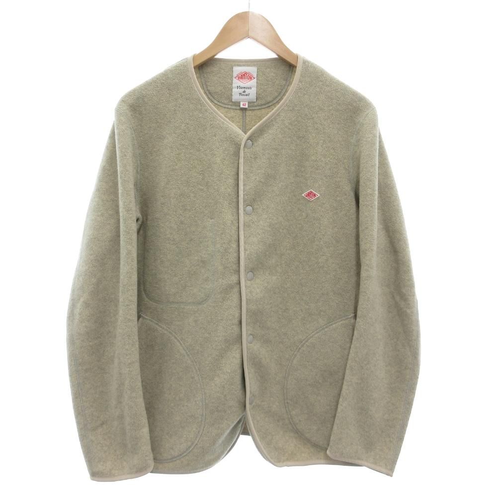 ダントン DANTON ノーカラーフリースジャケット ロゴワッペン スナップ