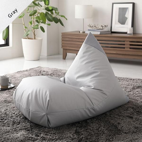 ビーズクッション ソファ グレー 三角 合皮 レザー ファブリック素材