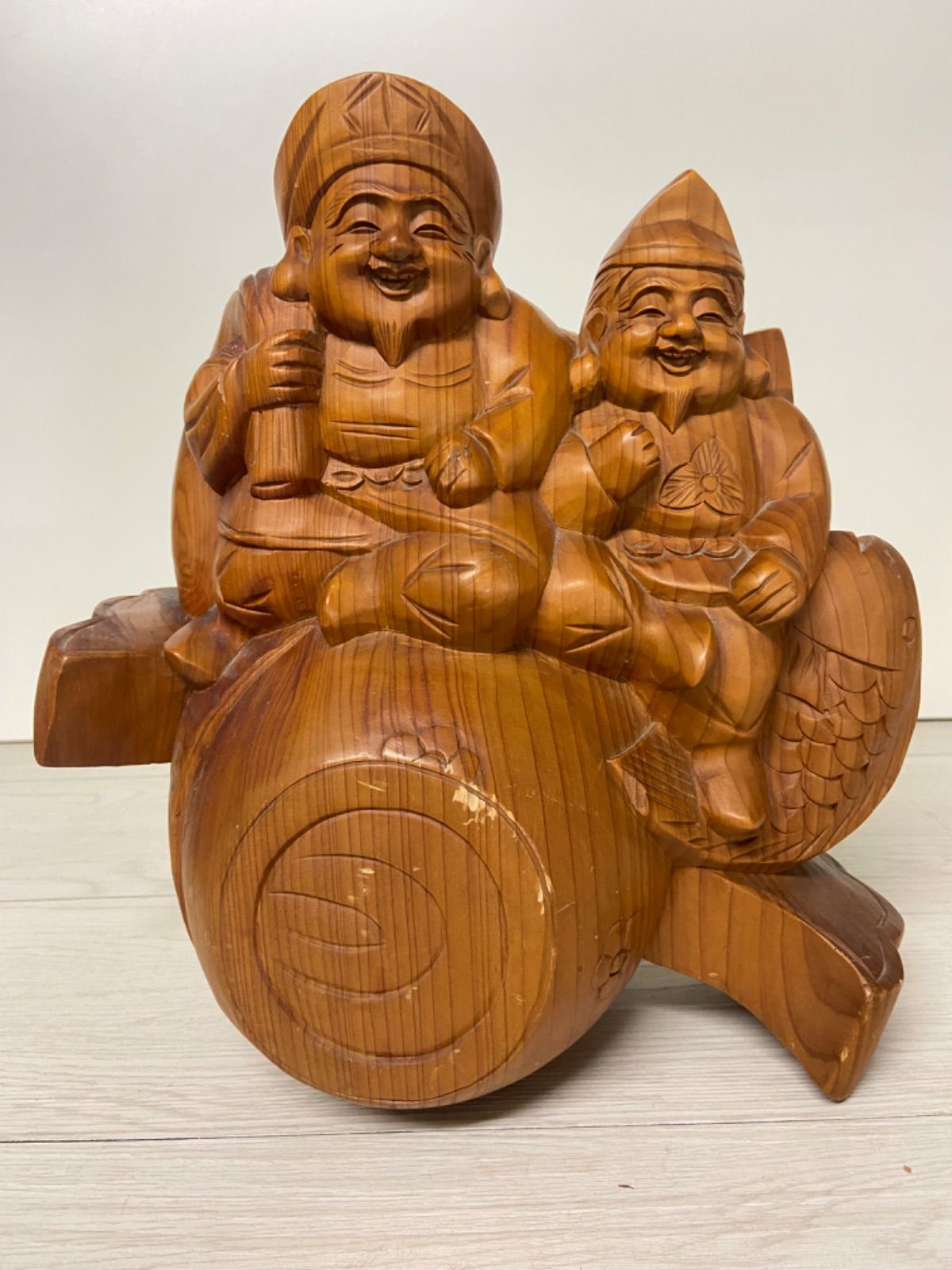 中古 七福神 木彫り 大黒様 恵比寿様 置物 28cm×31cm - メルカリ