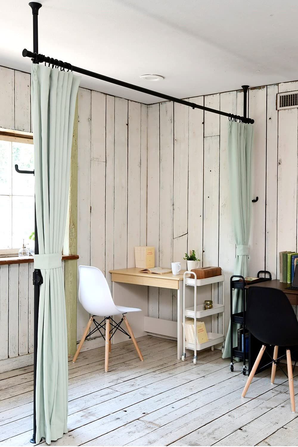 パーテーション 幅90-273×奥行10×高さ190-260cm 組立品 カーテンリング